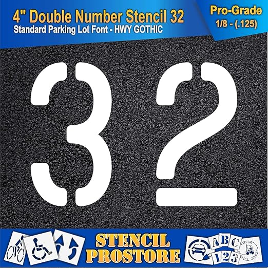 Pavement, Curb, and WheelStop Stencils - 4 inch Double Number Stencil - (32) - 4" x 5.5" x 1/8" (128 mil) - Pro-Grade