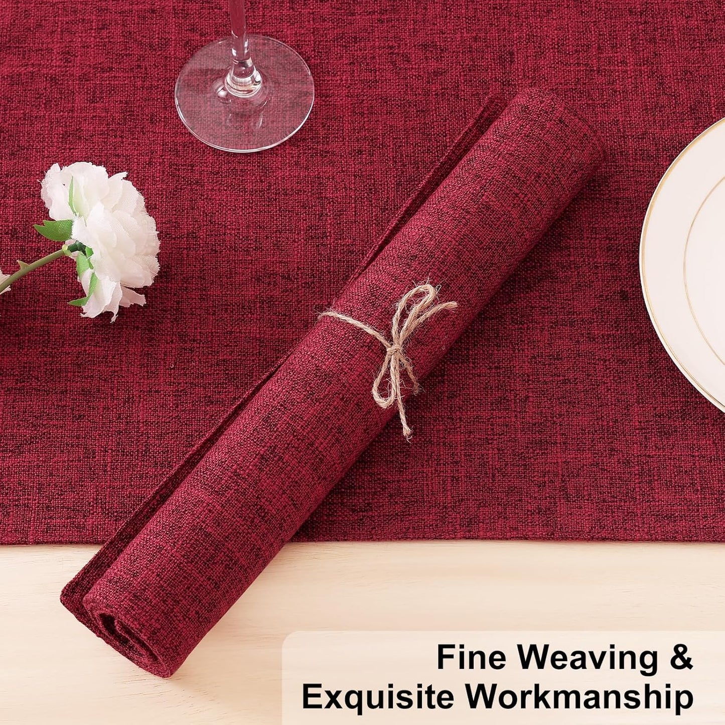 Homaxy Cloths Placemats for Dining Table Set of 6, Heat Resistant Washable Cotton Linen Blend Table Mats, Easy to Clean Place Mats for Indoor Outdoor Party Kitchen Decoration, 13" x 19", Red