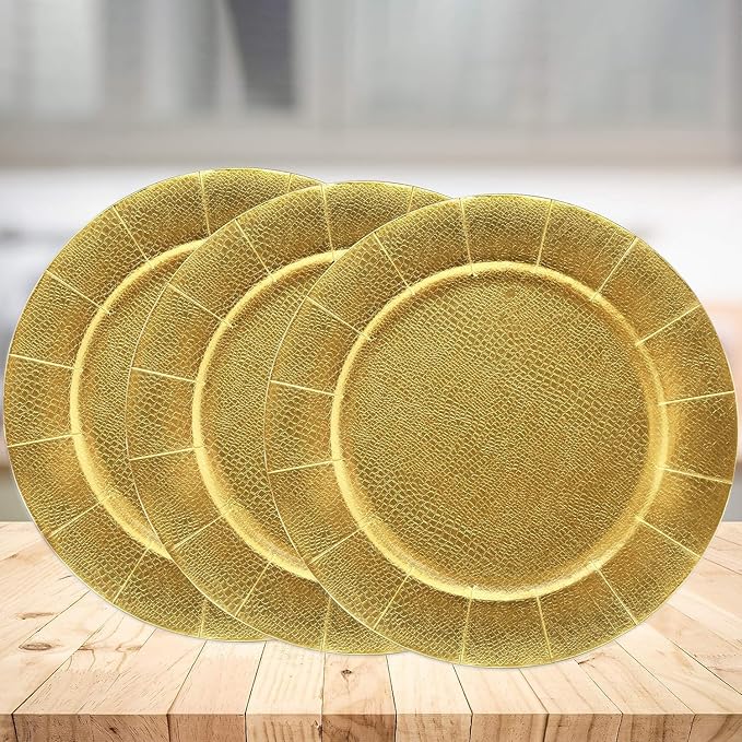 Gift Boutique 60 Disposable Gold Round Charger Plates 13" Dinner Table Serving Tray Heavy Duty Reusable Paper Cardboard Platters for Table Setting Placemats Cupcake Dessert Weddings Food Safe