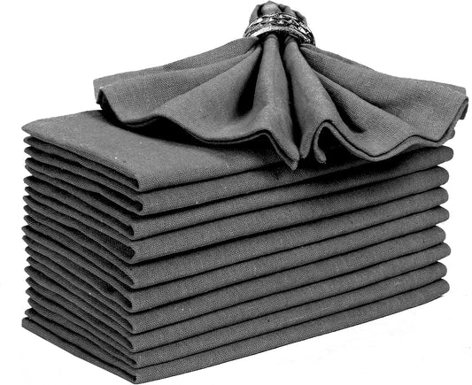 Bedding Craft Everyday Cotton Cloth Napkins Set of 12 – 18x18 Charcoal with Mitered Corners & Generous Hem – Machine Washable Dinner Napkins for Weddings, Cocktails & Dining