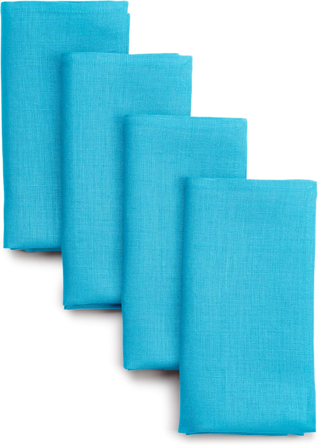 D'Moksha Homes Cyan Blue Linen Napkins 18 x 18 Inch - 100% Pure Linen Cloth Washable Dinner Napkins Set of 4 for Fall, Thanksgiving, Holiday