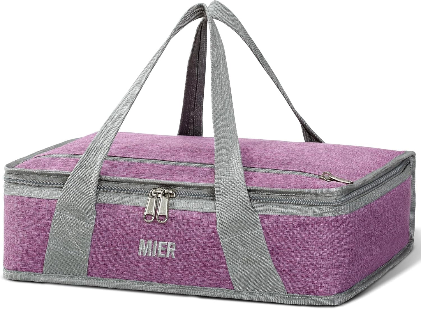 MIER Insulated Casserole Carrier for Hot or Cold Food Thermal Food Carrier Bag for Lasagna Potluck Parties Picnic Cookouts, Fits 9"x13" Baking Dish/Foil Pan, Purple