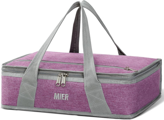 MIER Insulated Casserole Carrier for Hot or Cold Food Thermal Food Carrier Bag for Lasagna Potluck Parties Picnic Cookouts, Fits 9"x13" Baking Dish/Foil Pan, Purple