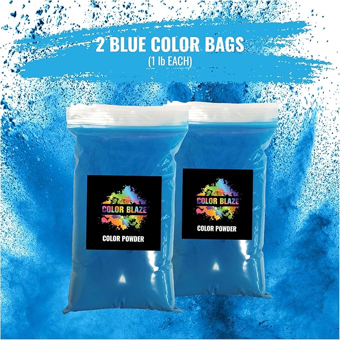 Color Blaze Blue Baby Gender Reveal Powder - 2 Pounds of Colored Powder for Boy - for Motorcycle Burnout, Toss, Photoshoot, Party & Festival - Combo Pack of 2 Bags with 1 Pound - Blue