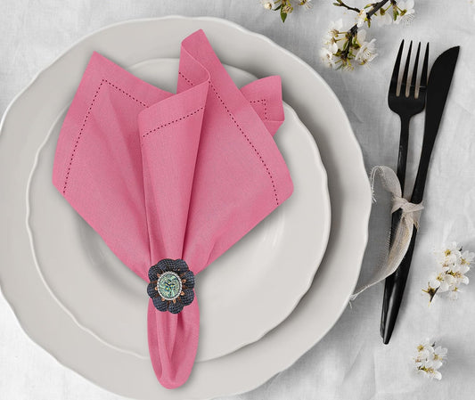 Ruvanti Premium Linen Napkins Set of 12-20x20 Inch, Classic Hemstitch, Mitered Corner Cloth Napkins ‎‎- Soft, Elegant Dinner Napkins Cloth Washable for Weddings, Parties, Everyday Use - Pink