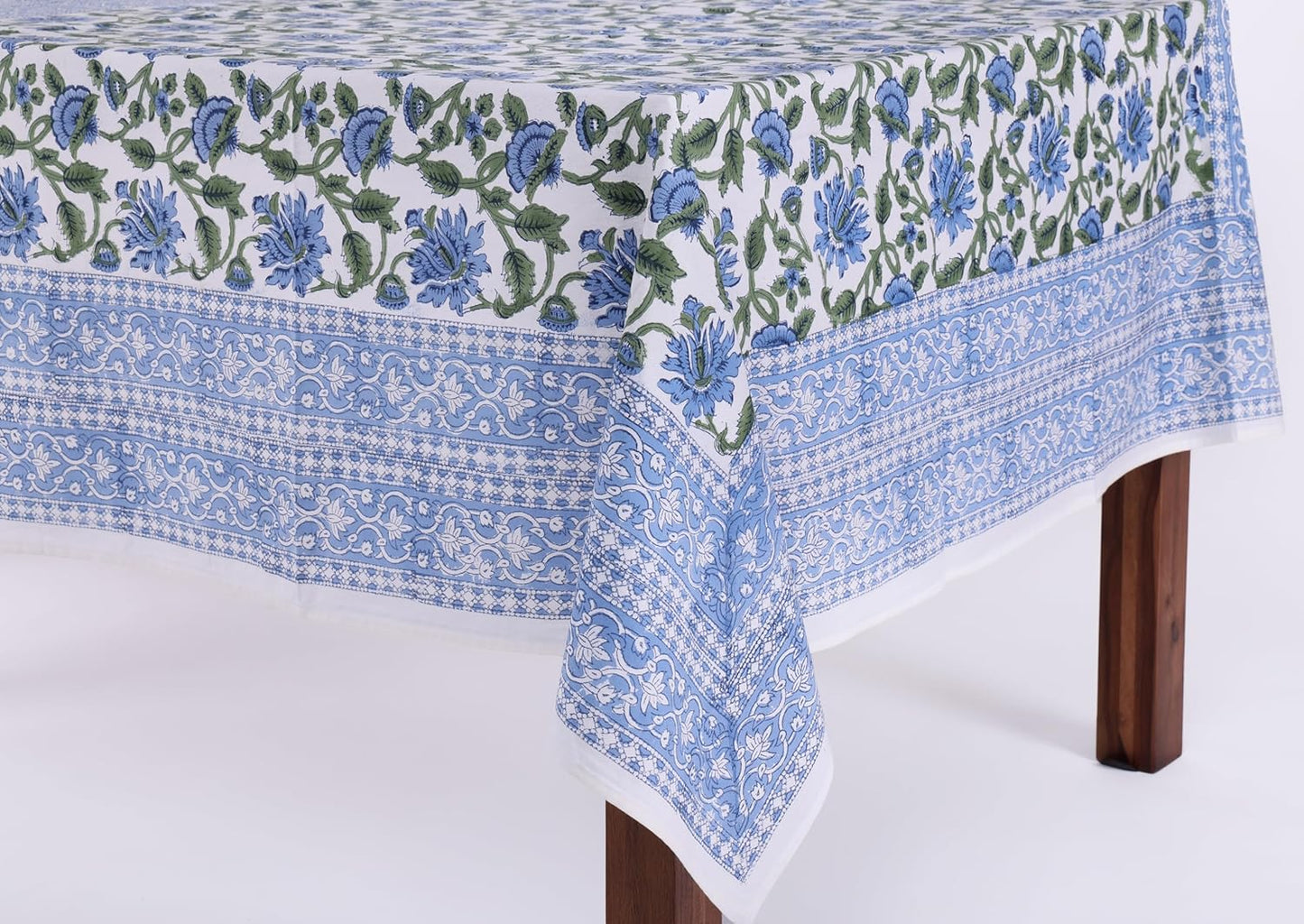ATOSII Taj 100% Cotton Fall Autumn Tablecloth, Hand Block Print Floral Rectangle Table Cloth Linen for Dining Buffet Parties Weddings Outdoors Christmas Thanksgiving Decor 60 X 90 Inches, 6 Seater