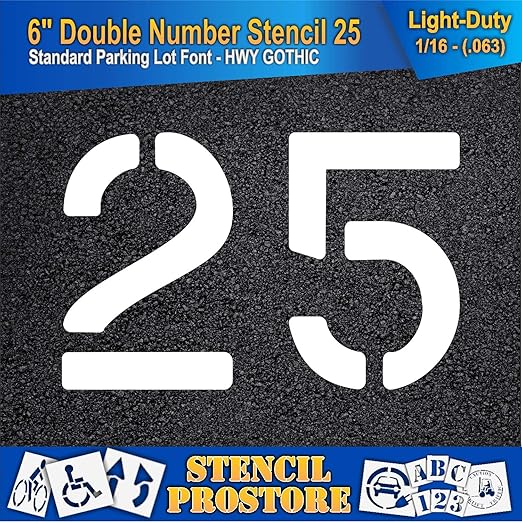 Pavement, Curb, and WheelStop Stencils - 6 inch Double Number Stencil - (25) - 6" x 9" x 1/16" (63 mil) - Light-Duty