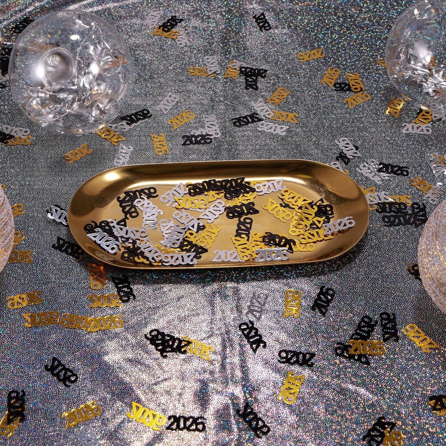 500 Pcs New Year 2026 Confetti, Gold Black and Silver 2026 Table Shiny Confetti Glitter for Happy New Year Decorations 2026 New Years Eve Table Decorations