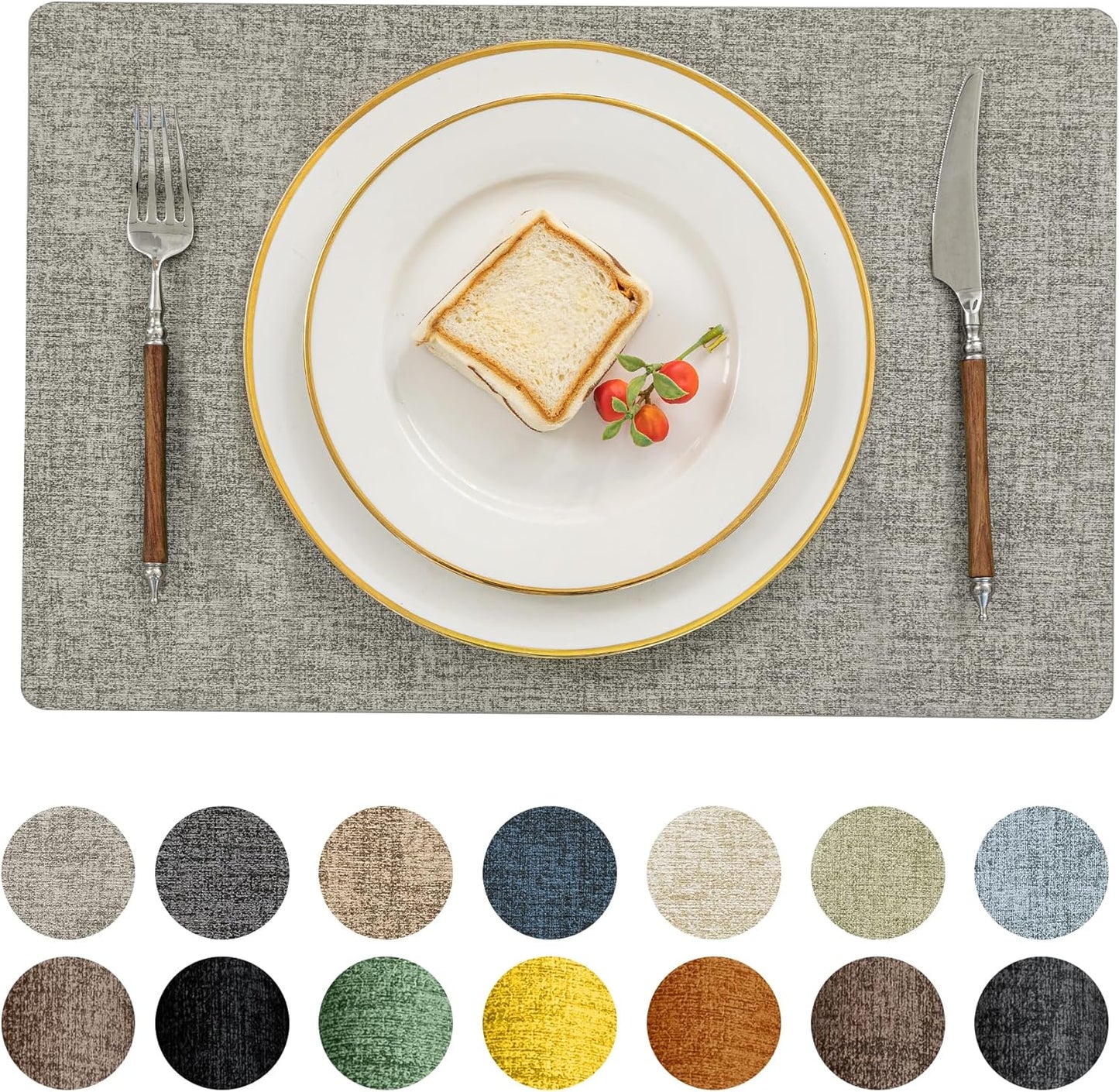 Romanstile Vinyl Placemats Set of 12-12 X 18 Inch - Heat Resistant Place Mats 100% Waterproof Oilproof Wipeable Reversible Faux Leather Table Mats for Kitchen/Dining/Party/Outdoor, Light Grey