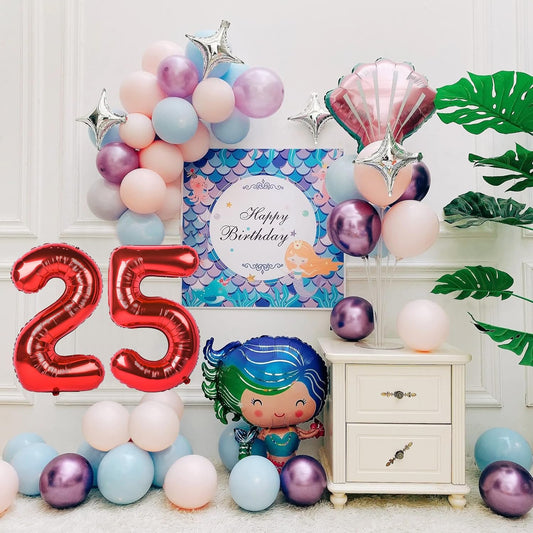 Smlpuame 40 inch Number Balloon 0-9 Red Large Number 25 Balloons,Digital Balloons for Birthday Party Celebration Decorations Supplies, Helium Foil Number Balloons for Wedding Anniversary