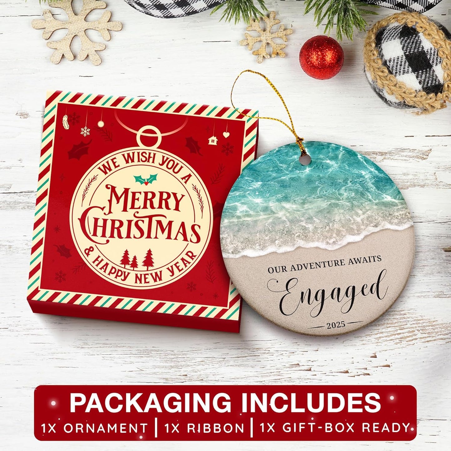 Engagement Ornament 2025 - Unique Engagement Gifts for Couples, First Christmas Engaged Keepsake, 2025 Engagement Christmas Ornament, for The Bride to Be