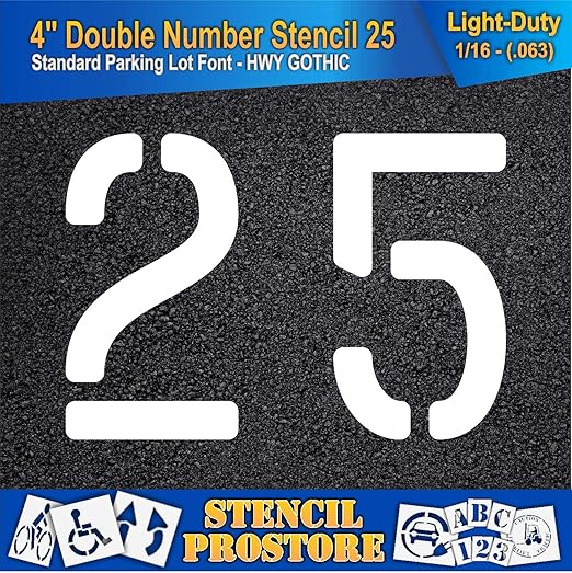 Pavement, Curb, and WheelStop Stencils - 4 inch Double Number Stencil - (25) - 4" x 5.5" x 1/16" (63 mil) - Light-Duty