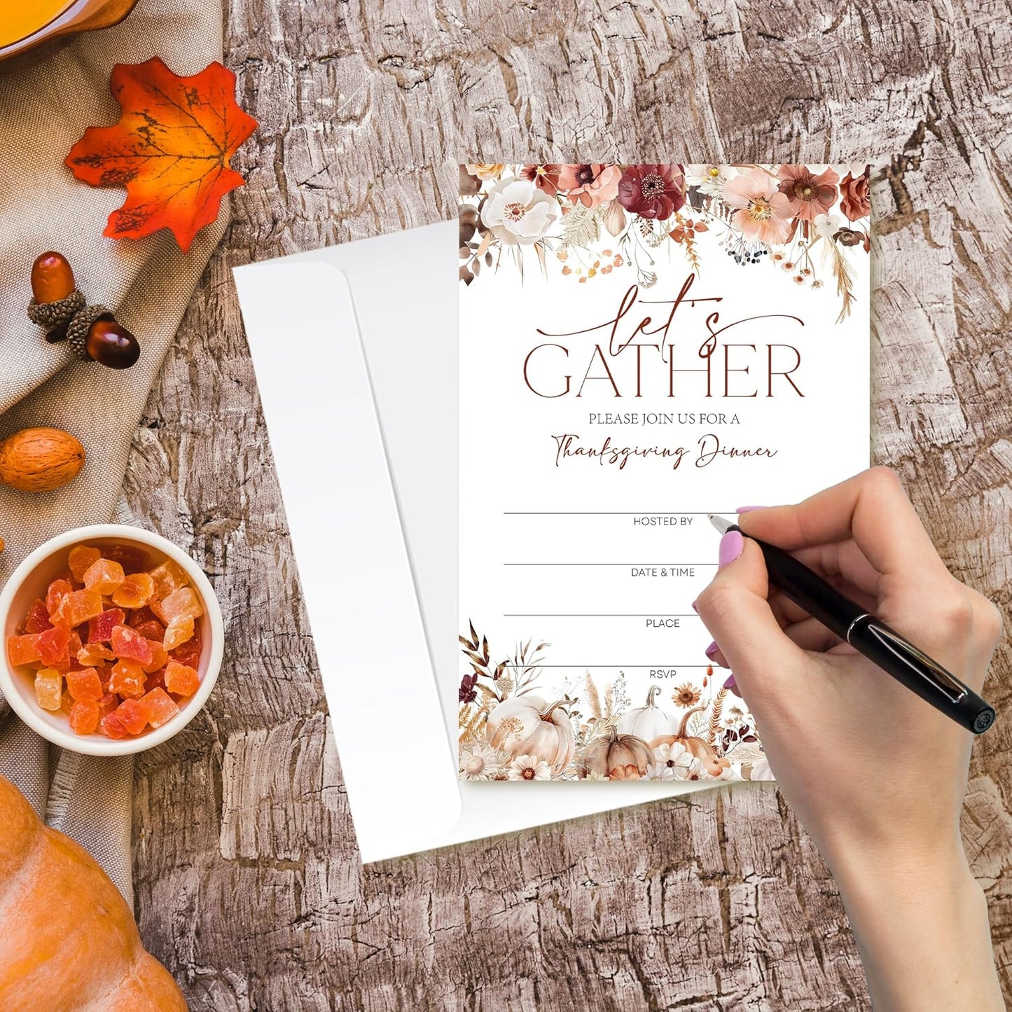 Thanksgiving Invitations - Floral Pumpkin Design Card with Envelopes And RSVP Cards - You're Invited 20Pcs Fill In Friendsgiving Invitations Cards For Family & Friends(4 x 6 Inch) (029)