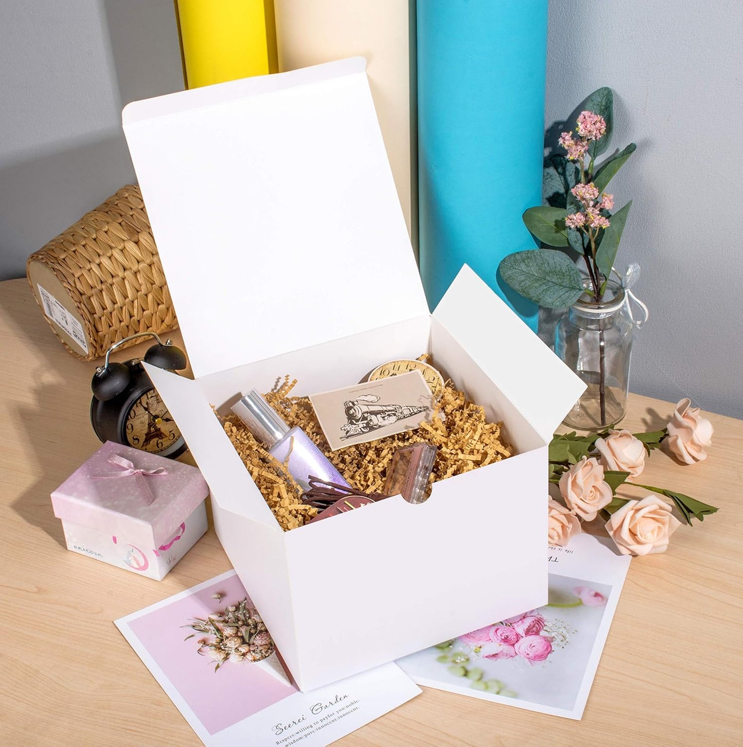 SHIPKEY 10pcs White Gift Boxes with lids 8x8x6inch | Large Gift Boxes, Perfect for Party, Wedding, Christmas, Holidays, Birthdays, Gifts Wrap, and All Other Occasions (20x20x15cm)