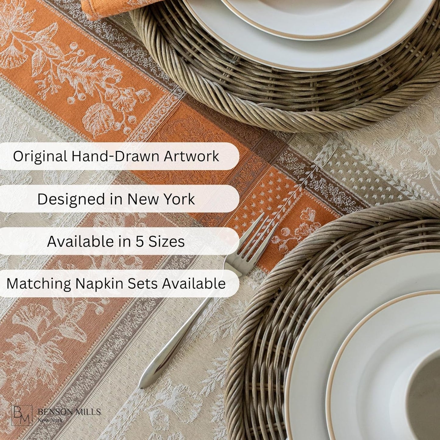 Benson Mills Heirloom Harvest Yarn Dyed Jacquard Fabric Table Cloth, Fall, Harvest and Thanksgiving Tablecloth (60" X 84" Rectangular, Heirloom Harvest)
