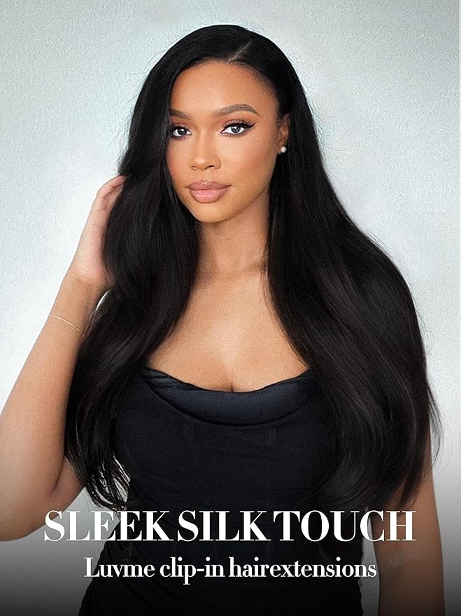 LUVME Clip in Hair Extensions Natural Black Human Hair Extensions Clip ins Silky Straight Real Human Hair on Extension 7pcs 135g 26inch