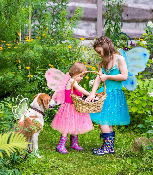 Princess Dresses with Fairy Wings, Dress Up Clothes Pretend Play Costumes Trunk with 3 Sets of Princess Dress Up Shoes, Glitter Girls Tutu Skirts and Butterfly Wings, Toys for 3-6 yr Girls