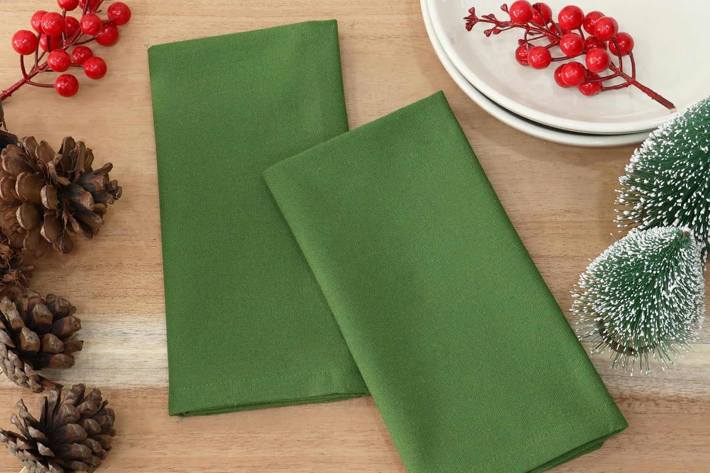 PurpleEssences Set of 6 Cloth Dinner Napkins 100% Cotton 18x18 Inch - Soft Durable Washable - Ideal for Farmhouse Party Fall Thanksgiving - Perfect Everyday Use Table Linen - Sage Green