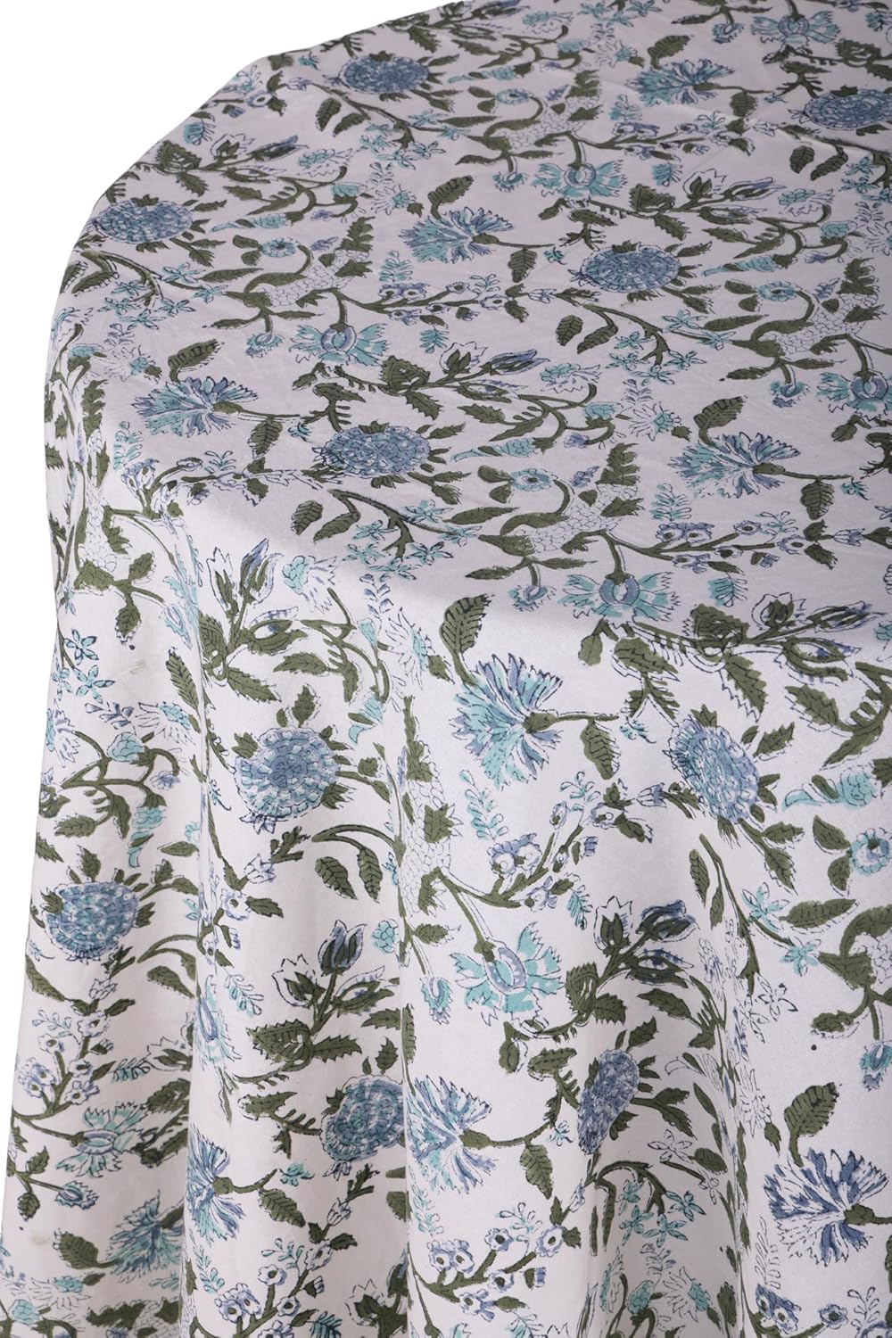 ATOSII Mahoka Blue 100% Cotton Round Tablecloth, Block Print Floral Table Cloth for Dining, Parties, Weddings, Outdoors, Holidays I 60" Inches I Grandmillennial Farmhouse Boho Spring Summer
