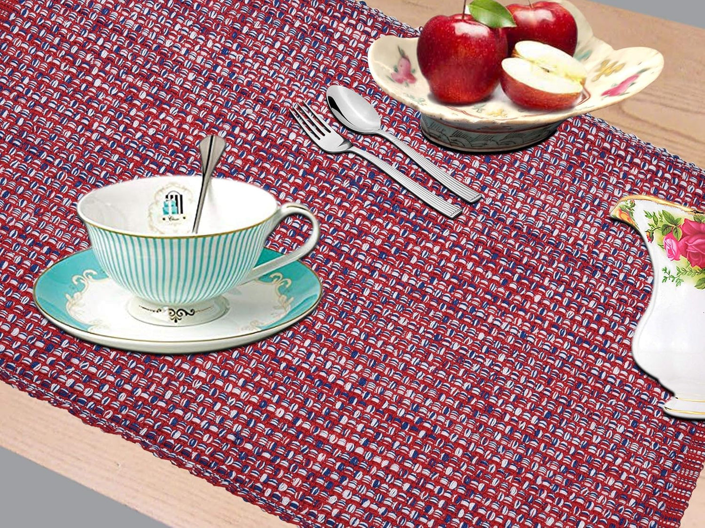 Urban VillaPlacemats for Dining Table 100% Cotton Placemats 14''x20'' Oversized Tablemats Set of 6 Placemats Red/Blue/White Two Tone Tablemats for Family Dinners Wedding Parties Everyday UsePlacemats