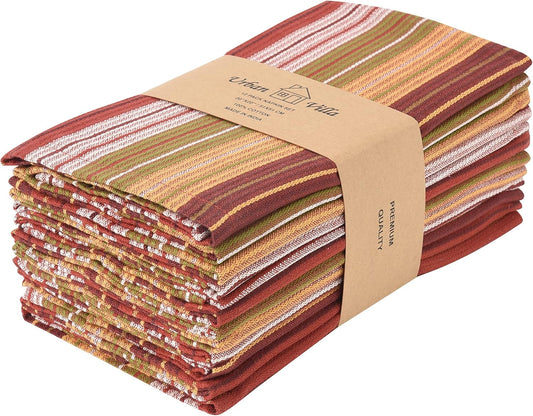 Urban Villa Fall Cloth Napkins Harvest Dobby Stripes Dinner Napkins Set of 12 (20X20 Inches) 100% Cotton Absorbent Durable Washable Reusable Cloth Napkins Ideal for Thanks Giving Parties Everyday Use