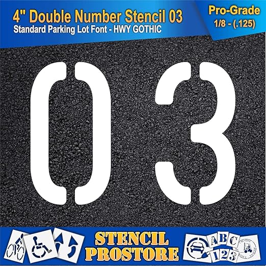 Pavement, Curb, and WheelStop Stencils - 4 inch Double Number Stencil - (03) - 4" x 5.5" x 1/8" (128 mil) - Pro-Grade
