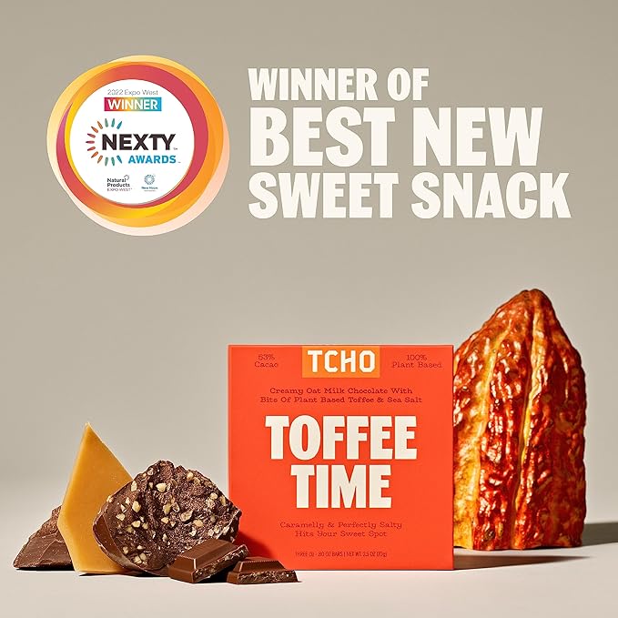 TCHO Toffee Time 53% Oat Milk Chocolate Bars (5 pack) | Plant Based, Organic & Fair Trade, | Non GMO, Non-Dairy, Vegan Chocolate, Soy Free (2.5oz each)