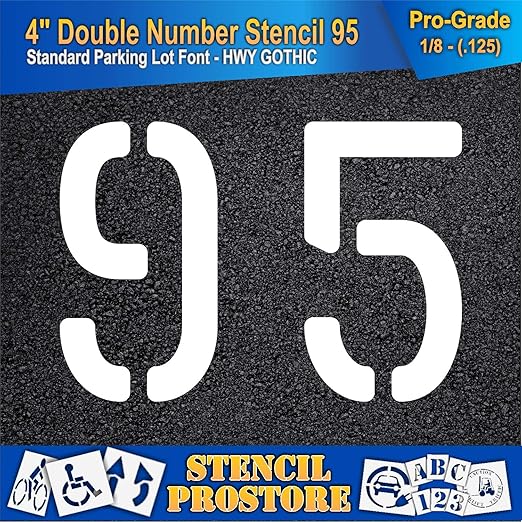 Pavement, Curb, and WheelStop Stencils - 4 inch Double Number Stencil - (95) - 4" x 5.5" x 1/8" (128 mil) - Pro-Grade