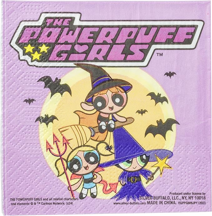 Silver Buffalo The Powerpuff Girls Halloween Featuring Bubbles, Buttercup, and Blossom 40 Pack Party Paper Napkins