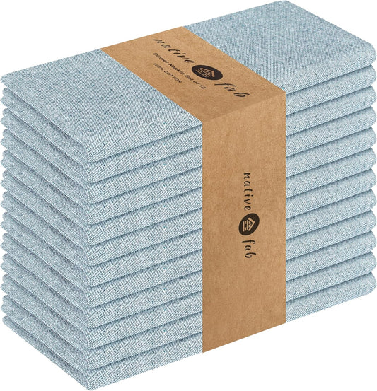 Native Fab Solid Cloth Napkin Set of 12, 100% Chambray Cotton, Washable, Reusable Dinner Cloth Napkin 17x17 inches, Table Decor Napkins for Dinner, Events, Teal Green