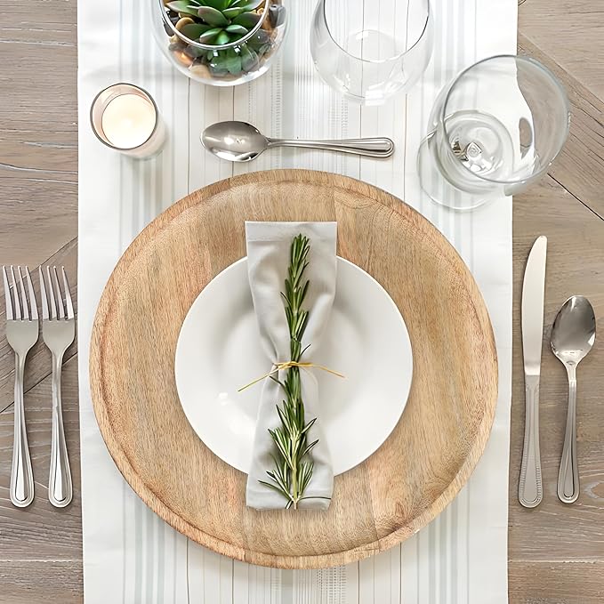 Lightnpro Round Wood Plates - 13 Inch Natural Hand Made Wooden Charger Plates, Easy Cleaning Lightweight Serving Plates for Dishes, Snack, Dessert, Salad - 2 Pack