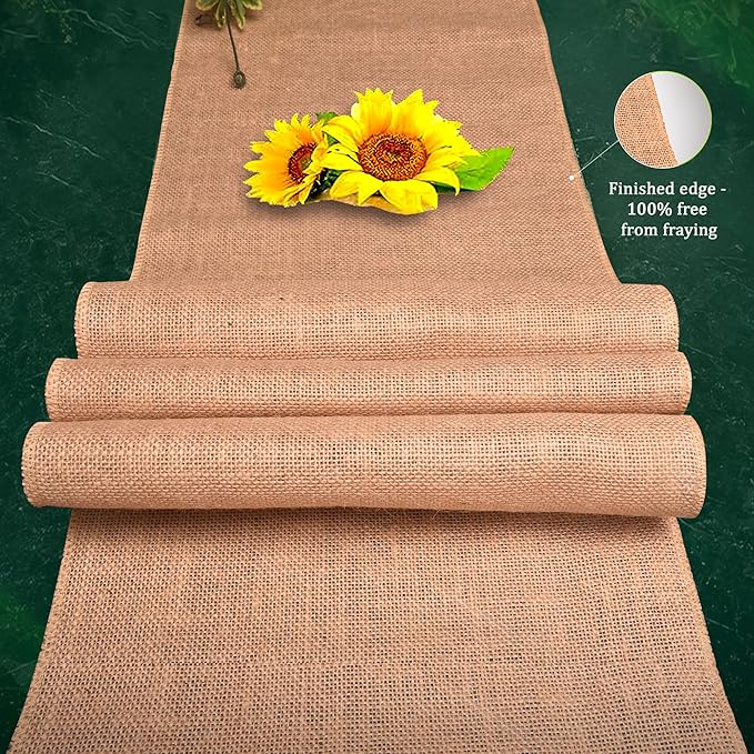 Burlap Table Runners 6 Inches x 30 FT - No-Fray Finished Edge Premium Natural Table Runner Burlap Roll – No Odor, Eco-Friendly Tablecloth Roll for Rustic Table Decor and Other DIY Crafts