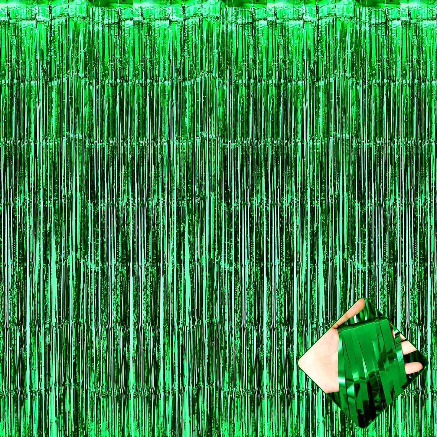 4 Pack 3.3Ft x 6.6Ft Green Foil Fringe Curtain Backdrop, Metallic Tinsel Foil Fringe Streamers Curtains Background for Photo Booth, Birthday, Wedding, Halloween, Christmas Party Decoration