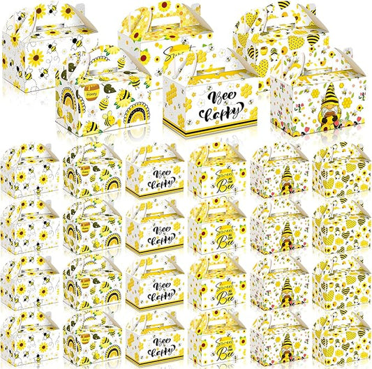 24 Pcs Bee Candy Boxes with Handles Bee Party Favors Treat Boxes Goodie Bags Candy Gift Bags for Birthday Party Baby Shower Wedding Supplies