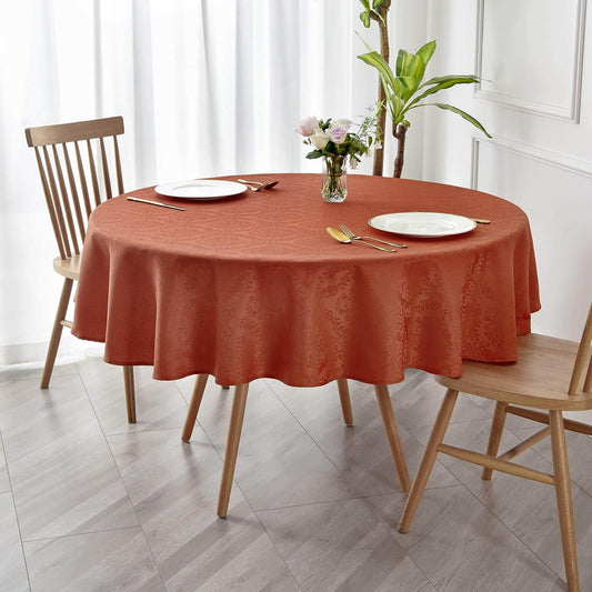 maxmill Round Jacquard Tablecloths Damask Design Spillproof Wrinkle Free Heavy Weight Soft Table Cloth for Circular Table Cover of Buffet Banquet Parties Holiday Dinner Round 90 Inch Rust