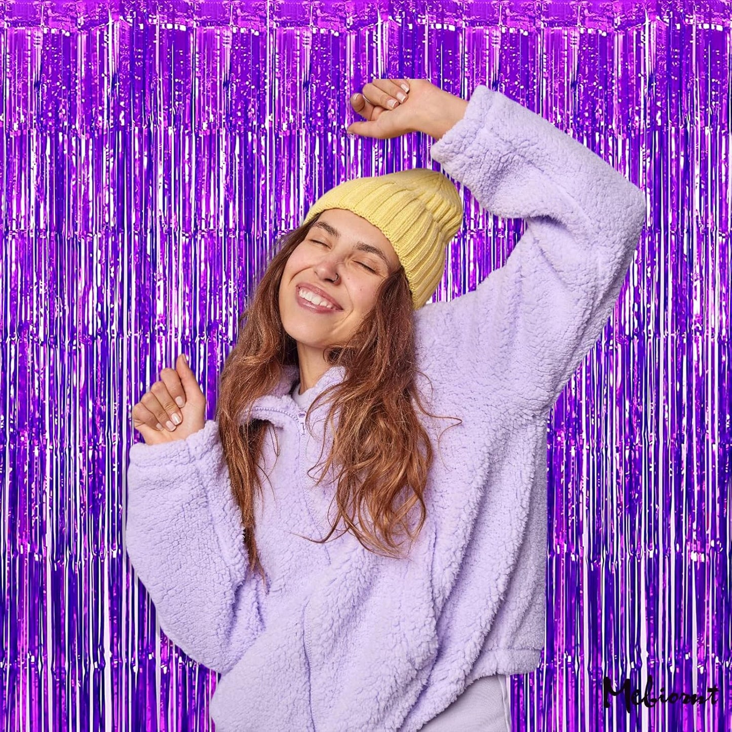 4 Pack Purple Fringe Curtain Backdrop, 3.2Ft x 6.6Ft Metallic Tinsel Foil Fringe Streamers Curtains Background for Photo Booth Birthday Wedding Baby Shower Party Thanksgiving Christmas Decorations