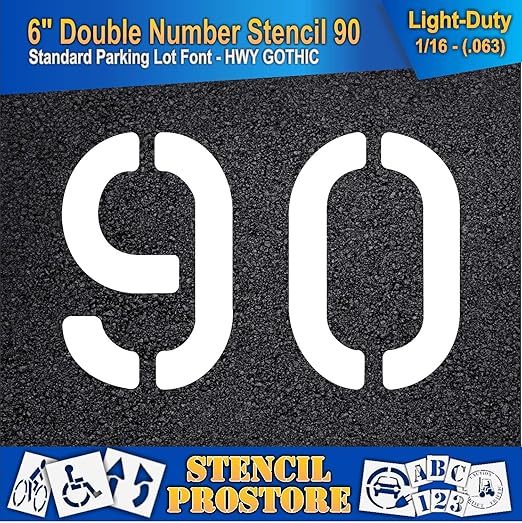 Pavement, Curb, and WheelStop Stencils - 6 inch Double Number Stencil - (90) - 6" x 9" x 1/16" (63 mil) - Light-Duty