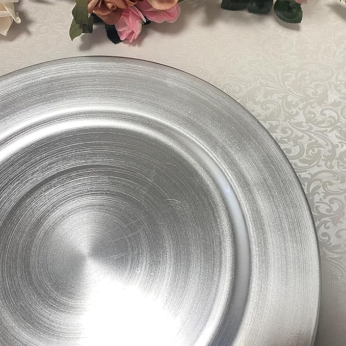 13inch Round Plastic Charger Plates,Set of 8,Charger Plates for Dinner,Wedding,Party,Event Decoration. (Metallic foil Silver) …