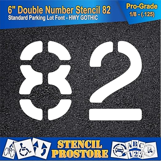 Pavement, Curb, and WheelStop Stencils - 6 inch Double Number Stencil - (82) - 6" x 9" x 1/8" (128 mil) - Pro-Grade