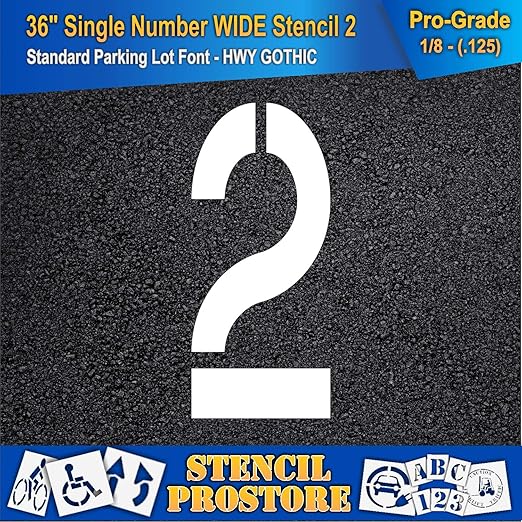 Pavement Stencils - 36 inch Single Number Stencil (Wide) - 2-36" x 16" x 1/8" (128 mil) - Pro-Grade