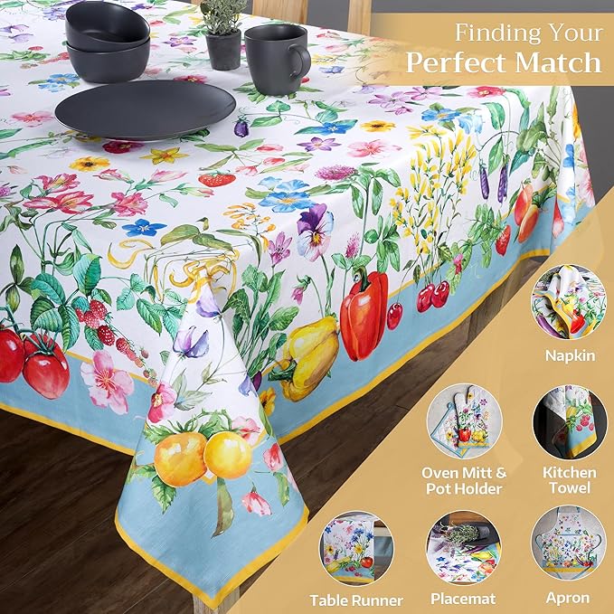 Maison d' Hermine Table Cloth Square Table 100% Cotton 60 x 60 Inches Tablecloth Reusable Decorative for Dining Room Farmhouse Home Valentines Day Decorations Spring Summer - Giverny