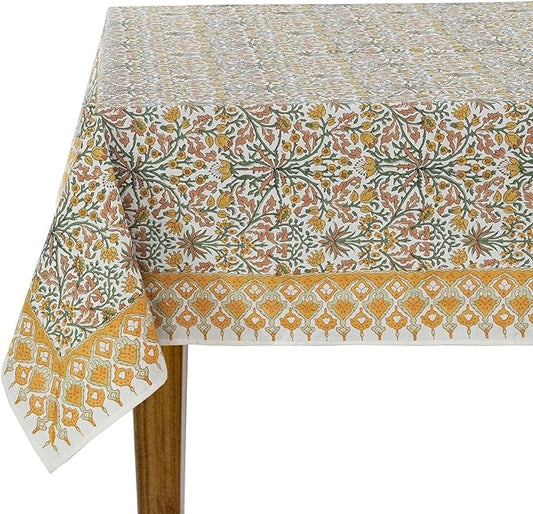 Ridhi - Goldenrod Yellow Hand Block Print Cotton Cloth Dinning Table Cover Wedding Farmhouse Thanks Giving Christmas Spring Tablecloth 4 Seater 60x60 Inches