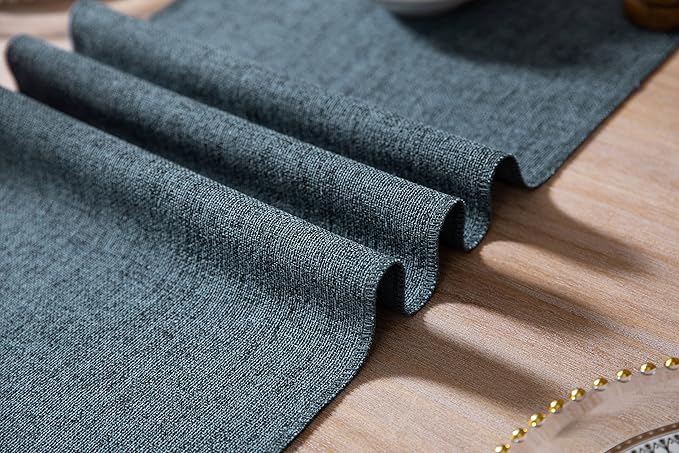 ZeeMart Blue Table Runners 48 Inches Long, Burlap Linen Style Rustic Farmhouse Table Runner, Small Short Boho Coffee Table Runner, 13x48 Inches, Blue