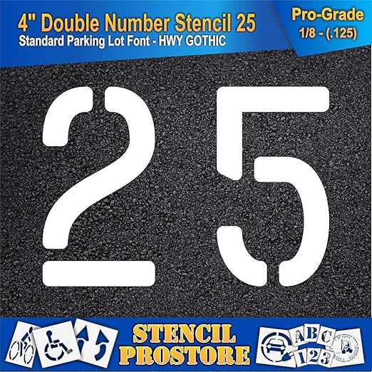 Pavement, Curb, and WheelStop Stencils - 4 inch Double Number Stencil - (25) - 4" x 5.5" x 1/8" (128 mil) - Pro-Grade