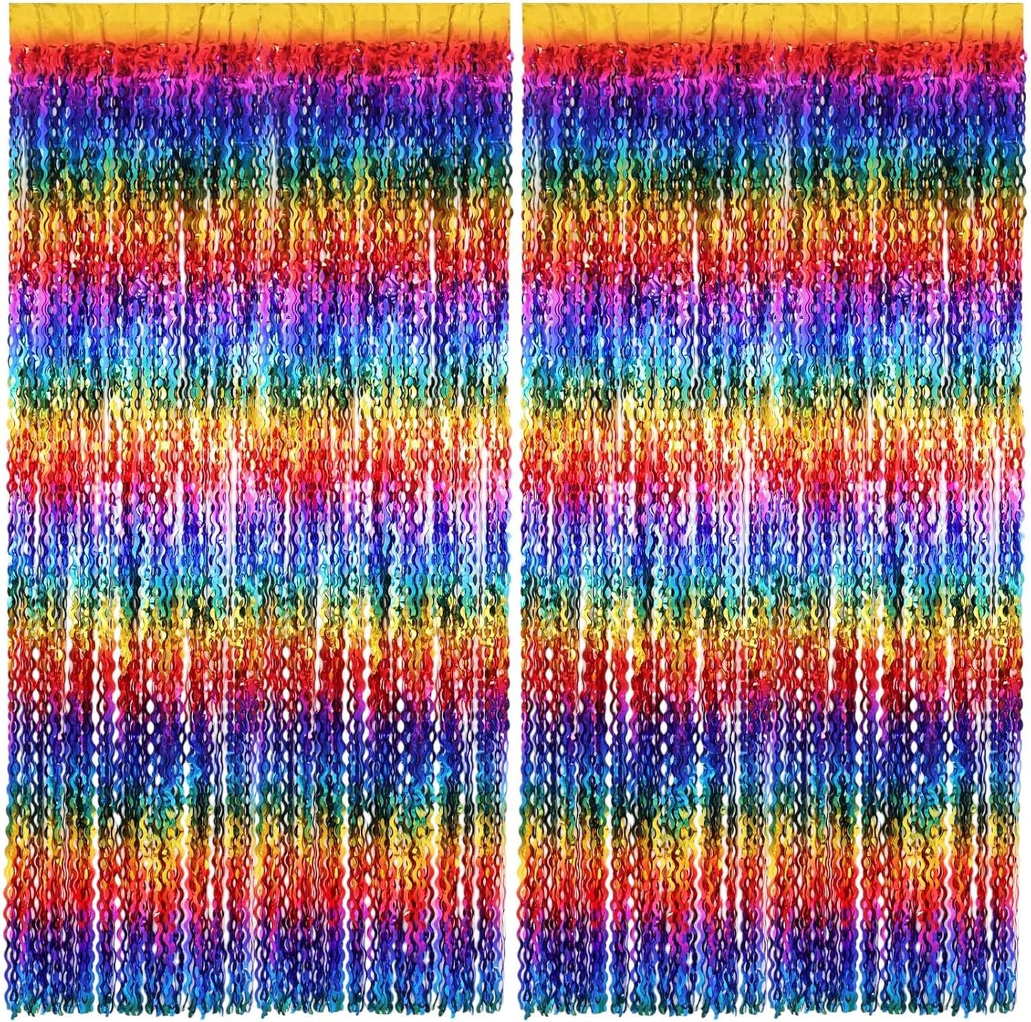 2 Pack Colorful Wavy Foil Fringe Curtain Backdrop, 3.3 X 6.6 Ft Rainbow Wavy Fringe Curtains, Colorful Streamer Shiny Metallic Tinsel Iridescent Streamers for Birthday Party Streamers Photo Booth