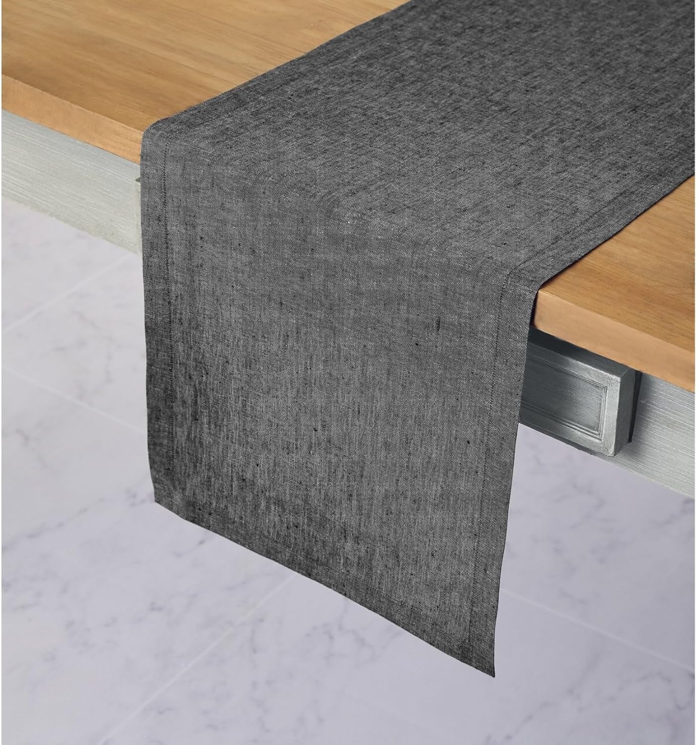 Solino Home Linen Table Runner 120 Inches Long - Athena, 100% Pure Linen Charcoal Grey 14 x 120 Inch Table Runner for Dining, Halloween, Thanksgiving