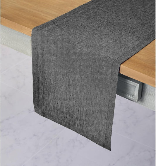 Solino Home Linen Table Runner 132 Inches Long - Athena, 100% Pure Linen Charcoal Grey 14 x 132 Inch Table Runner for Dining, Halloween, Thanksgiving