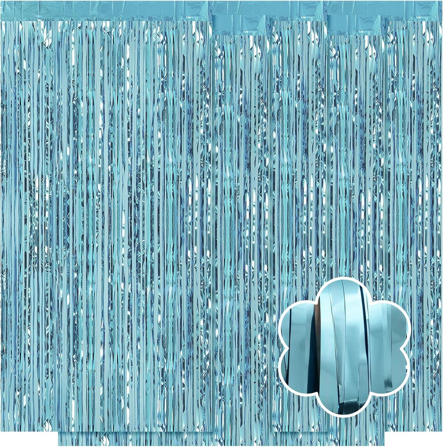 5 Pack Blue Foil Curtain Backdrop 3.2ft x 9.8ft Metallic Tinsel Foil Fringe Curtains Streamer Photo Booth Backdrop for Birthday Party Engagement Bachelorette Party Decorations (Light Blue)