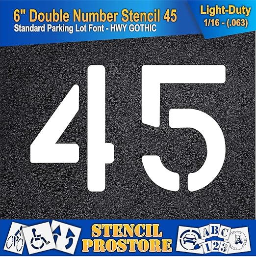 Pavement, Curb, and WheelStop Stencils - 6 inch Double Number Stencil - (45) - 6" x 9" x 1/16" (63 mil) - Light-Duty