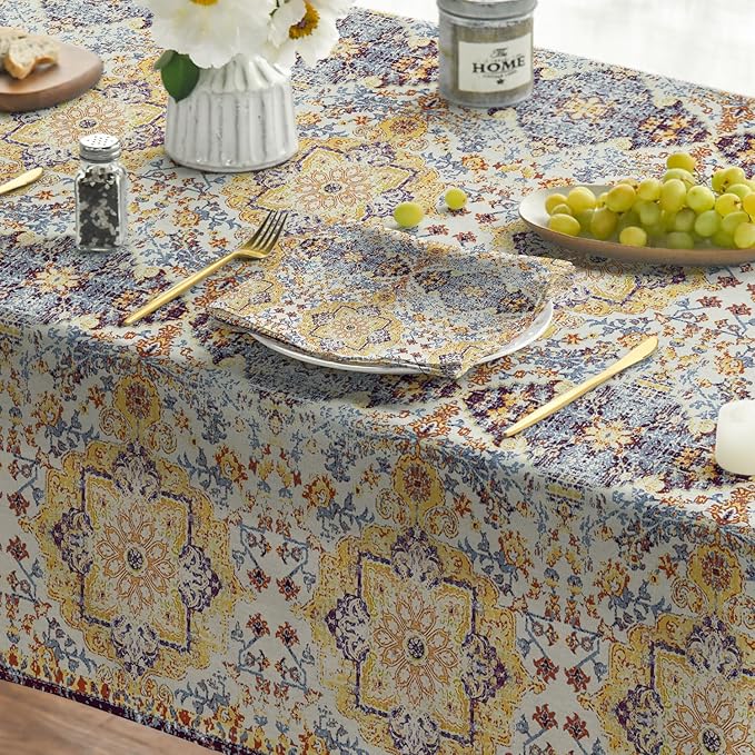Horaldaily Boho Bohemia Style Tablecloth 60×140 Inch Rectangular, Yellow Vintage Country Rustic Farmhouse Magical Fall Orange Washable Seasonal Table Cover for Party Picnic Dinner Decor